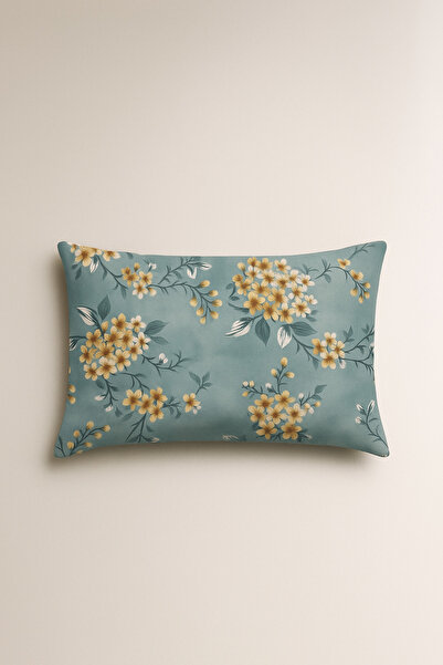 Bonny Home غطاء وسادة ميرنا منقوش باللون الأخضر مكون من قطعتين من القماش القطني مزود بسحاب