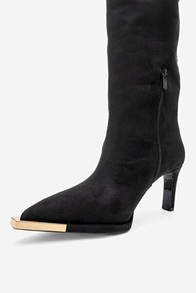 LuviShoes Γυναικείες μπότες με τακούνι VODY μαύρο σουέτ με φερμουάρ