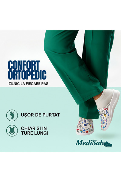 MediSab Ultra light anatomical medical clogs, natural leather, medical print color