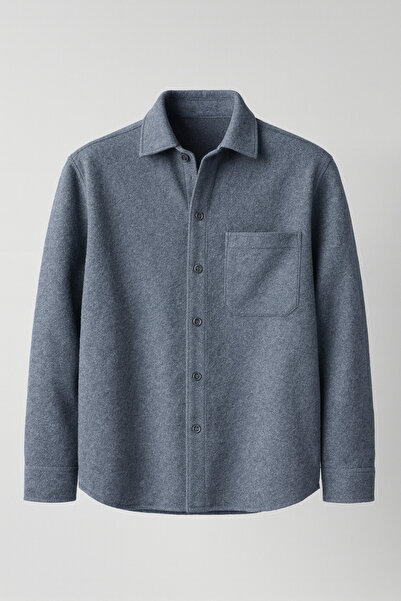 Valiberta Мъжка риза с единичен джоб и свободна кройка от Frankel Check Fabric - тъмносиня