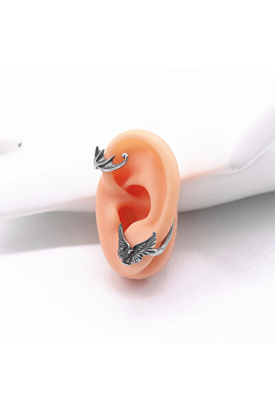 Viking Ear Cuff Zircon Heart Wing Design Nail Model S+ Quality 316L Stainless Tarnish-Free Steel Earring Single Piece
