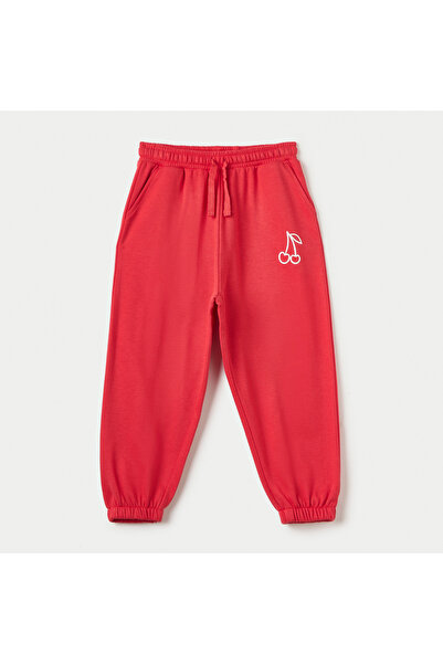 Juniors Cherry Print Joggers with Drawstring Closure and Pockets