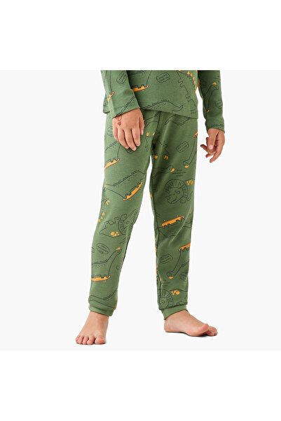 Juniors Dinosaur Print Long Sleeves T-shirt and Pyjama Set