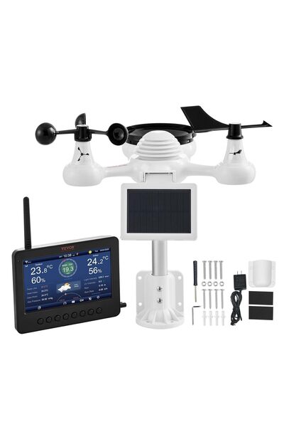 VEVOR Statie meteo WiFi 7 in 1 cu display de 7 inch, senzor exterior cu panou solar