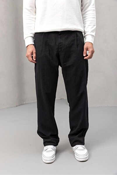 Valiberta Ανδρικό παντελόνι με πλισέ από μαλακό ύφασμα Wilder - Μαύρο