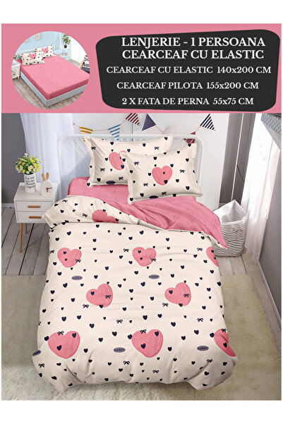 Patul Single bed linen, Sulfur, Fine Cotton, Fitted sheet 140x200, 4 Pieces