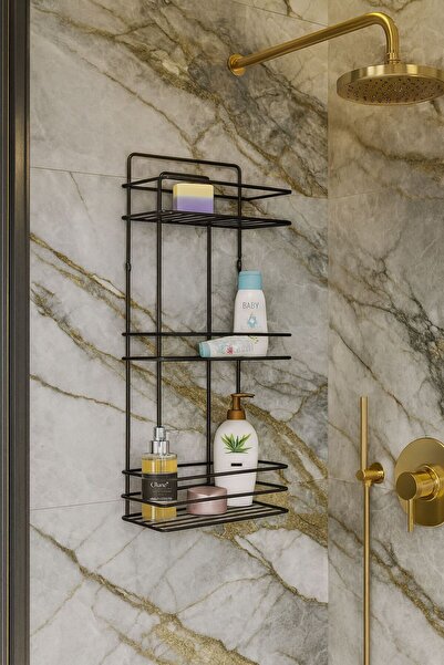 OVAHOME Raft de duș pentru baie cu 3 niveluri, rezistent la rugină, pentru viață întreagă |   Organizator de perete pentru dozator de șampon