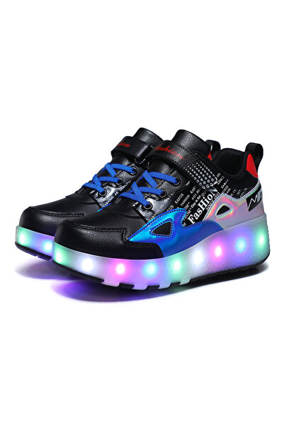 Little Rockz LED Flash Light Fashion Shiny Sneaker Skate Heelys Shoes With Wheels And Lightning Sole