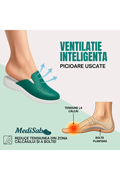 MediSab Ultra light anatomical medical clogs, natural leather, green color with elastic