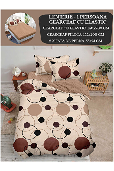 Patul Single bed linen, Sulfur, Fine Cotton, Fitted sheet 140x200, 4 Pieces