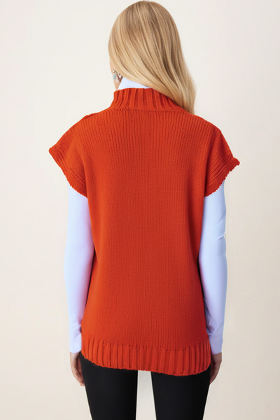 armonika Women's Orange V-Neck Hair Braided Knitwear Sweater Arm-26K136006