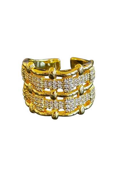 TAKIŞTIR Adjustable Steel Ring with Gold Color Stone Detail