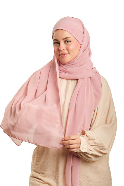 HÜRREM BONE Powder Practical Ready-To-Wear Bonnet Shawl Chiffon Plain 2506_06
