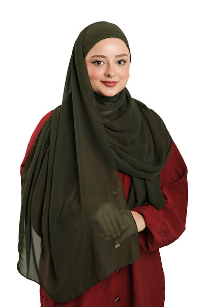 HÜRREM BONE Khaki Practical Ready-To-Wear Bonnet Shawl Chiffon Plain 2506_09
