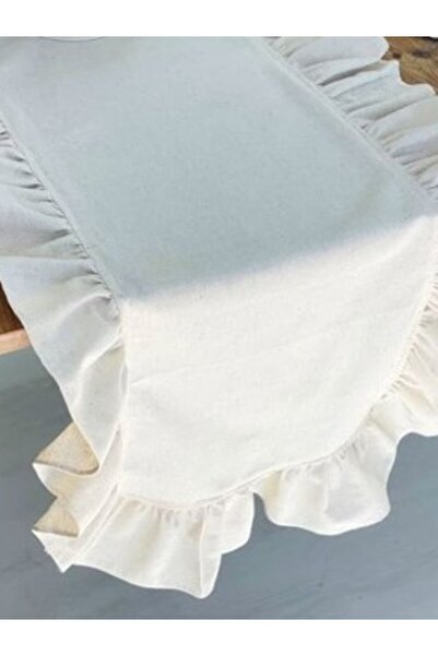 RH Rosehan Natural Frilly Runner Cover Cotton Vintage Ecru 40 X 110 cm