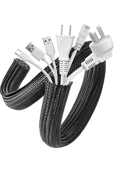 AGPTEK 2 × غلاف كابل بطول 5 أقدام، غطاء كابل مرن مضفر من مادة PET، 19-29 مم، ...