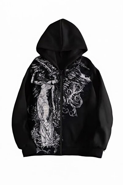 Köstebek Black Vintage Angel Affliction Cyber Grunge Y2K Hooded Unisex Hooded