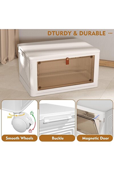 Gogoya 4-Tier Plastic Storage Boxes with Lids, Stackable, Foldable, with Wheels