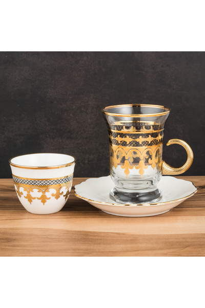 Dania طقم ضيافة ملكي 18 قطعة – زجاج فاخر وصحون بورسلان للتميّز