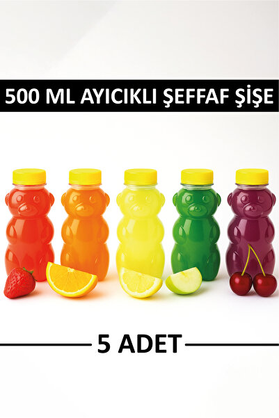 M&B WATER BOTTLE 5li Ayıcıklı Şişe – Sarı Kapaklı, Okul ve Piknik İçin Eğlenc...