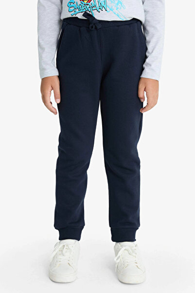 DeFacto Navy Blue Boys' Thick Sweatpants with Elastic Waist