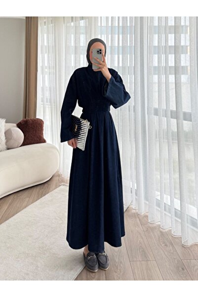 MVK GİYİM Denim Kot Yandan Tokalı Bağlamalı Elbise