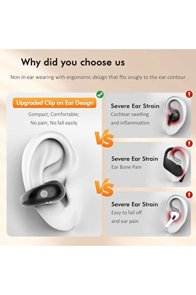 VALA Q92 Ear Clip Wireless Headphones, Bluetooth 5.3, 36H, IP7, Black