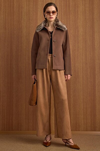Olcay Short Fur Coat with Detachable Collar A.Brown 3158