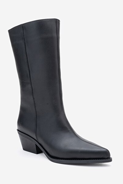 LuviShoes Juana Black Skin Genuine Leather Pointed Toe Women's Boots