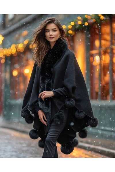 LAGRANZE Şal Poncho Nordic Grace cu pompon