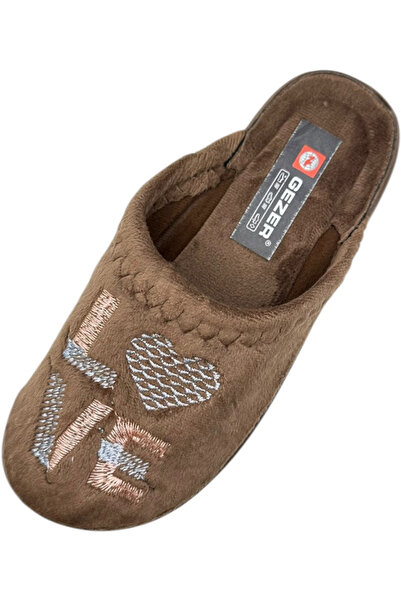 GEZER Γυναικείες παντόφλες, καφέ με με τύπωμα , μέγεθος 38, 23,5 εκατοστά, άνετες και ζεστές.