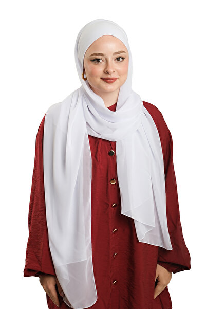 HÜRREM BONE White Practical Ready-To-Wear Bonnet Shawl Chiffon Plain 2506_42