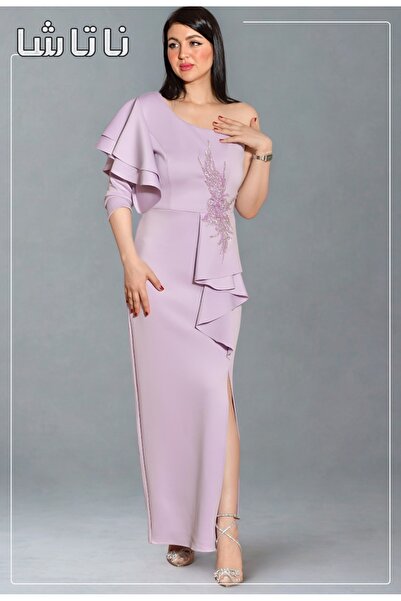 NATASHA Fashion فستان سهرة لافندر ناعم من ناتاشا فاشن مع لمسات تطريز أنيقة.