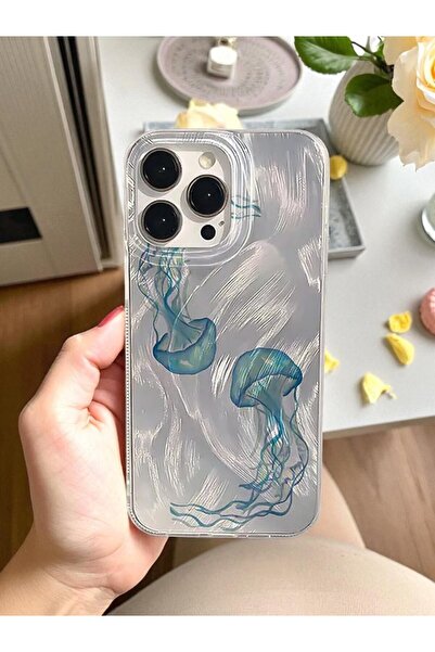 KVK PRİVACY iPhone 12 Pro Max Uyumlu Deniz Anası Desenli Tüylü Hologramlı Sil...