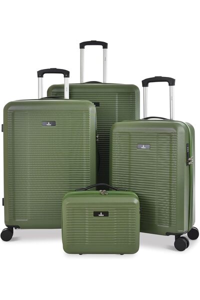 Track 4-Piece 8-Wheel ABS Hard Shell Luggage Set with TSA Lock, 360° Spinner (Green, AL008/4P)