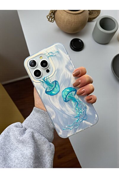 KVK PRİVACY iPhone 16 Pro Uyumlu Deniz Anası Desenli Tüylü Hologramlı Silikon...