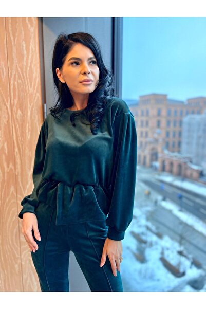 RAMONA BADESCU EXCLUSIVE Women's soft velvet suit - loose blouse and wide trousers