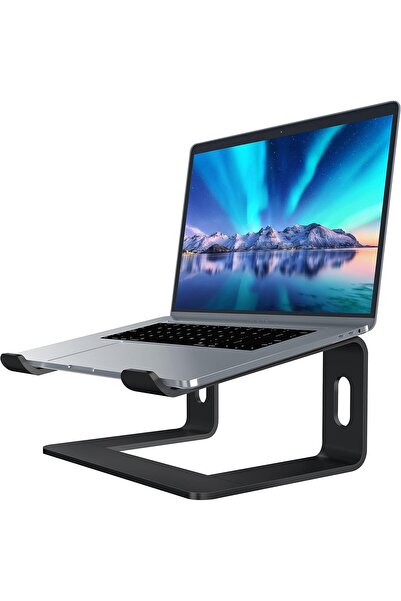 SOUNDANCE Smiley Laptop Stand – Aluminum Ergonomic Desktop Stand for Notebooks 10–15.6" (Black)