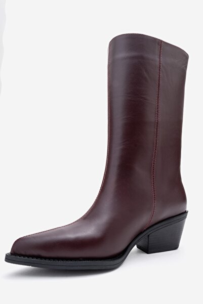 LuviShoes Juana Burgundy Skin Genuine Leather Pointed Toe Women's Boots