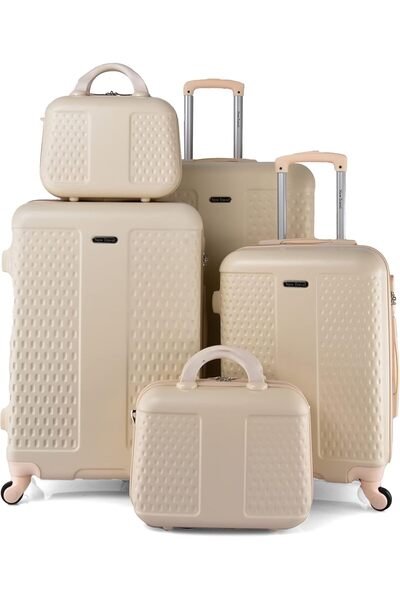 New Travel 5-Piece Durable Travel Luggage Set 28/24/20/14/12 in - CS005/5P - Beige - ABS