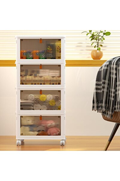 Gogoya 4-Tier Plastic Storage Boxes with Lids, Stackable, Foldable, with Wheels