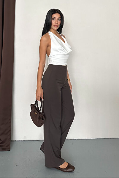 macharel jeans Women's New Season High Waist Classic Dark Brown Fabric Trousers