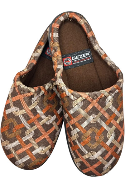 GEZER Women's slippers, brown with geometric pattern, comfortable and warm, size 38, 24 centimeters