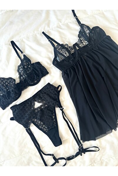 Feruzdesign Secret Underwire Black 5-Piece Lingerie Set