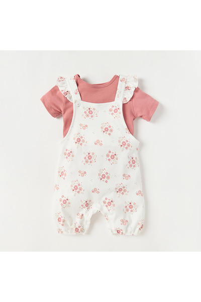 Juniors All-Over Floral Print Dungaree and T-shirt Set