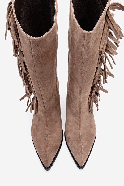LuviShoes Γυναικείες μπότες Western ORLO Toprak Suede από γνήσιο δέρμα με φούντες