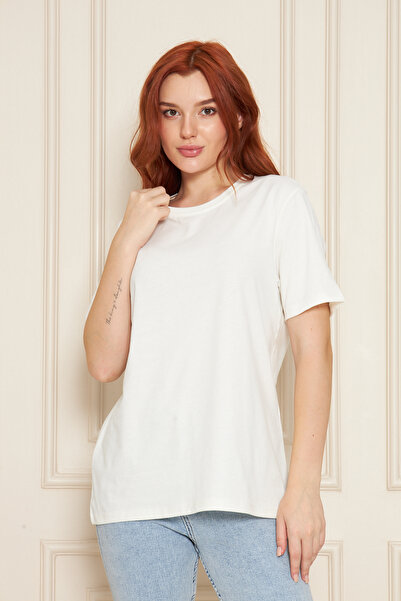 Tight Lady Super Quality Women's 100% Cotton Ecru Crew Neck Oversized Boyfriend T-Shirt