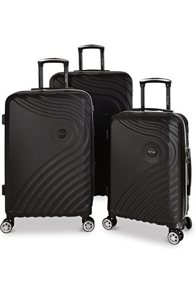 New Travel مجموعة حقائب سفر صلبة من ABS مكونة من 3 قطع مقاس 20/24/28 - أسود (...