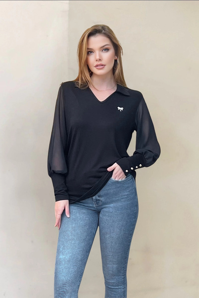 aytemas Chiffon Button Detailed Blouse with Sleeves