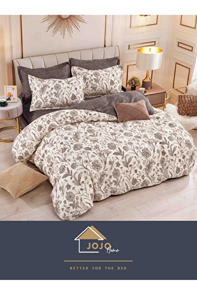 JOJO HOME Bed linen set, fine cotton, 6 pieces, 230x240cm, Cream/Brown with flowers